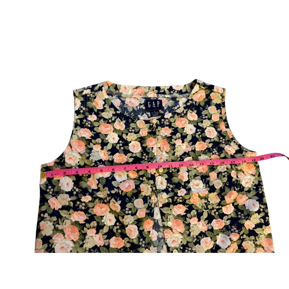Vintage Gap Floral Vest 100% Cotton Navy Pink Rose Button Down Sleeveless Top S - Picture 4 of 5